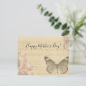 Moederdag Rozen voor oude muziekvellen Butterfly Feestdagenkaart (Staand voorkant)