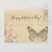 Moederdag Rozen voor oude muziekvellen Butterfly Feestdagenkaart (Voorkant)