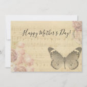 Moederdag Rozen voor oude muziekvellen Butterfly Feestdagenkaart (Voorkant)