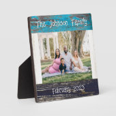 Moederdag rustiek blauw hout foto familienaam fotoplaat (Voorkant)