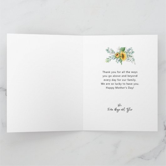 Moederdag Rustieke Zonnebloem Eucalyptus Groene Ti Kaart (Binnen)