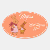 Moederdag Schattige Konijn. Ovale Sticker (Voorkant)
