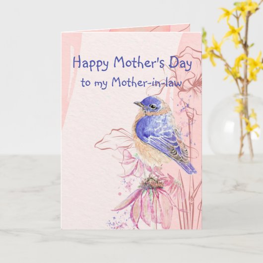 Moederdag schoonmoeder van Bluebird Garden Bird Kaart (Gele Bloem)