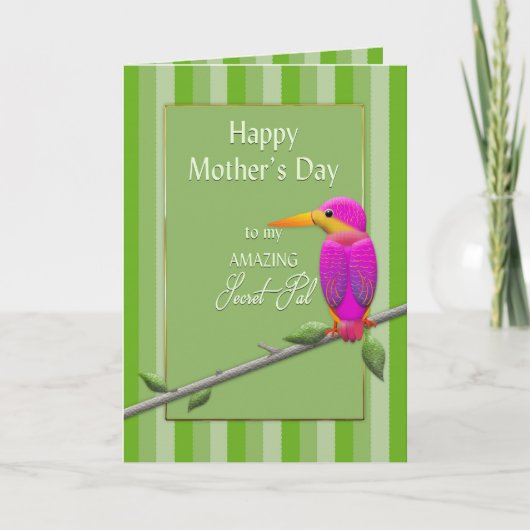 Moederdag, Secret Pal, Tropische Vogelmond Fushsia Kaart (Voorkant)