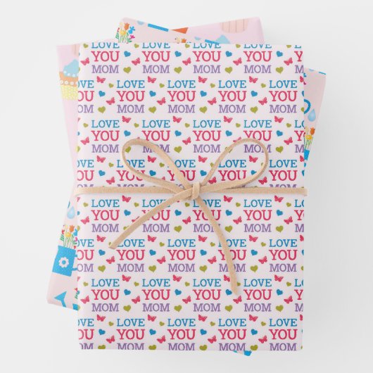 Moederdag selectiekaarten en bloemen inpakpapier vel (In situ)