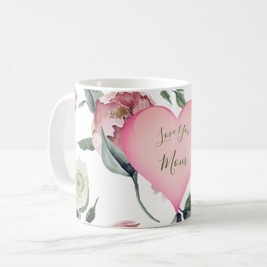 Moederdag Simple Floral Pink Heart Personal Koffiemok (Voorkant links)