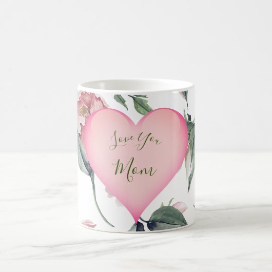 Moederdag Simple Floral Pink Heart Personal Koffiemok (Center)