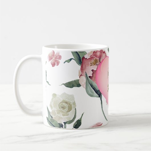 Moederdag Simple Floral Pink Heart Personal Koffiemok (Links)
