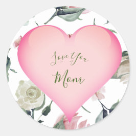 Moederdag Simple Floral Pink Heart Personal Ronde Sticker