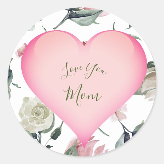 Moederdag Simple Floral Pink Heart Personal Ronde Sticker (Voorkant)