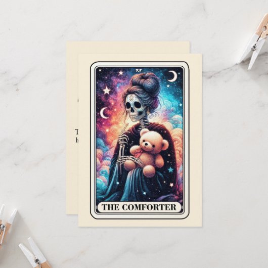 Moederdag Skelet De Trooster Teddy Tarot Kaart (Voorkant / Achterkant in situ)