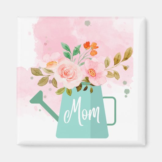 Moederdag Sleutelhanger met watering en bloemen Magneet (Voorkant)