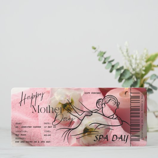 Moederdag Spa Dag Verrassing Voucher Kaart (Staand voorkant)