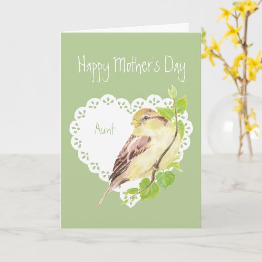 Moederdag Sparrow Bird tante Kaart (Gele Bloem)