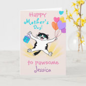 Moederdag Speelse Tuxedo Kitten Kaart (Gele Bloem)