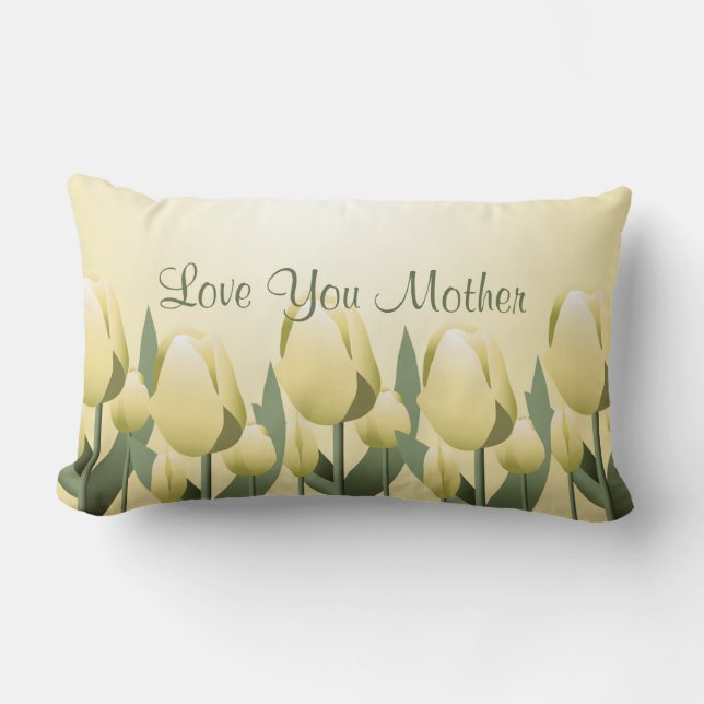 moederdag Spring Tulips Love Mam Yellow Lumbar Kussen (Voorkant)