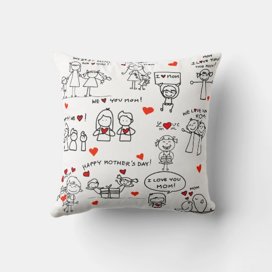Moederdag Stick Figure Kunst Kussen (Achterkant)