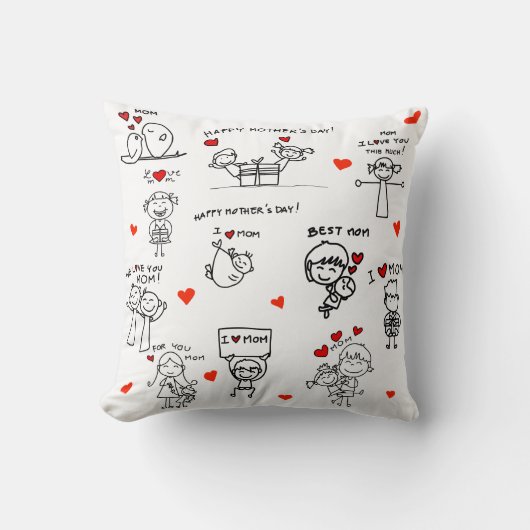 Moederdag Stick Figure Kunst Kussen (Voorkant)