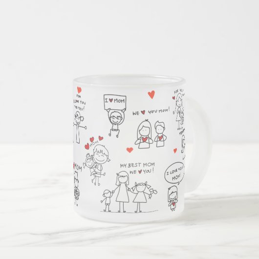 Moederdag Stick Figure Kunst Matglas Koffiemok (Voorkant rechts)