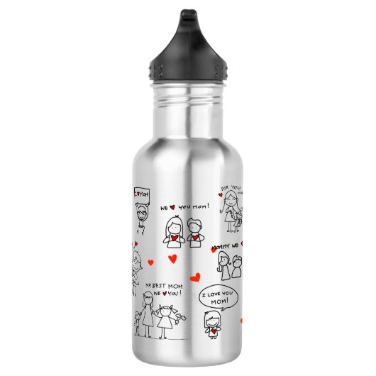 Moederdag Stick Figure Kunst Waterfles (Rechts)