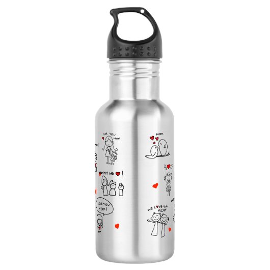 Moederdag Stick Figure Kunst Waterfles (Achterkant)