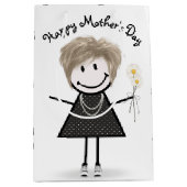 Moederdag Stick Girl met Daisies Medium Cadeauzakje (Voorkant)