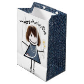 Moederdag Stick Girl met Daisies Medium Cadeauzakje (Voorkant Gekanteld)