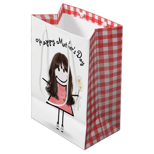Moederdag Stick Girl met Daisies Medium Cadeauzakje (Voorkant Gekanteld)
