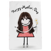 Moederdag Stick Girl met Daisies Medium Cadeauzakje (Voorkant)