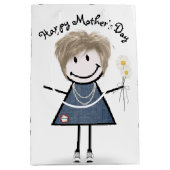 Moederdag Stick Girl met Daisies Medium Cadeauzakje (Voorkant)