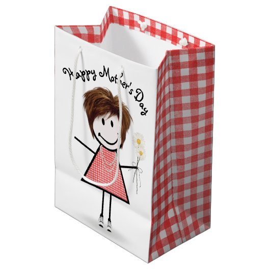 Moederdag Stick Girl met Daisies Medium Cadeauzakje (Voorkant Gekanteld)