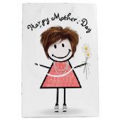 Moederdag Stick Girl met Daisies Medium Cadeauzakje (Voorkant)