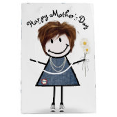 Moederdag Stick Girl met Daisies Medium Cadeauzakje (Voorkant)