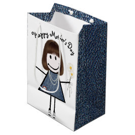 Moederdag Stick Girl met Daisies Medium Cadeauzakje