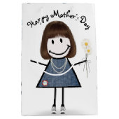 Moederdag Stick Girl met Daisies Medium Cadeauzakje (Voorkant)