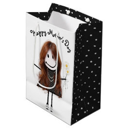 Moederdag Stick Girl met Daisies Medium Cadeauzakje
