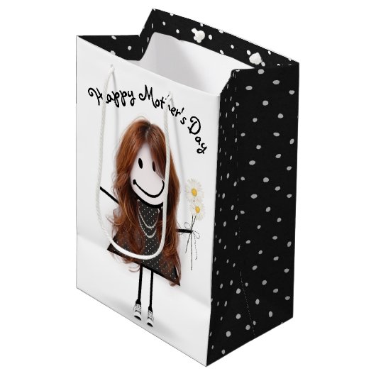 Moederdag Stick Girl met Daisies Medium Cadeauzakje (Voorkant Gekanteld)