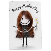 Moederdag Stick Girl met Daisies Medium Cadeauzakje (Voorkant)