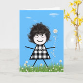 Moederdag Stick Girl met Daisy Friend Bouquet Kaart (Gele Bloem)
