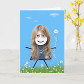 Moederdag Stick Girl met Daisy Friend Bouquet Kaart (Gele Bloem)