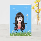 Moederdag Stick Girl met Daisy Friend Bouquet Kaart (Gele Bloem)