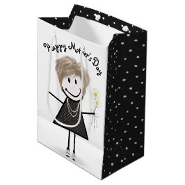 Moederdag Stick Girl met Madeliefjes Medium Cadeauzakje