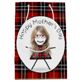 Moederdag Stick Girl op Tartan Medium Cadeauzakje (Voorkant)