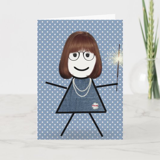 Moederdag Stokfiguurtje met Spatstickers Kaart (Voorkant)