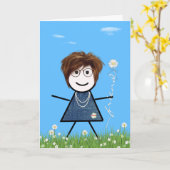 Moederdag stokpoppetje met vriendin en madeliefje kaart (Gele Bloem)