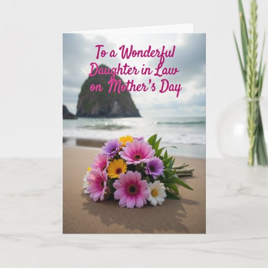 Moederdag strand scène kaart met bloemen (Voorkant)