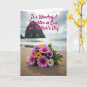 Moederdag strand scène kaart met bloemen (Gele Bloem)