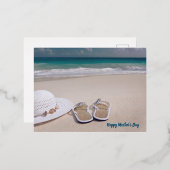 Moederdag strand . Teenslippers, Oceaan Folie Feestdagen Briefkaart (Voorkant / Achterkant)