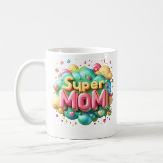 Moederdag "Super Mom" Mok-handgemaakte Mok, Koffiemok (Links)