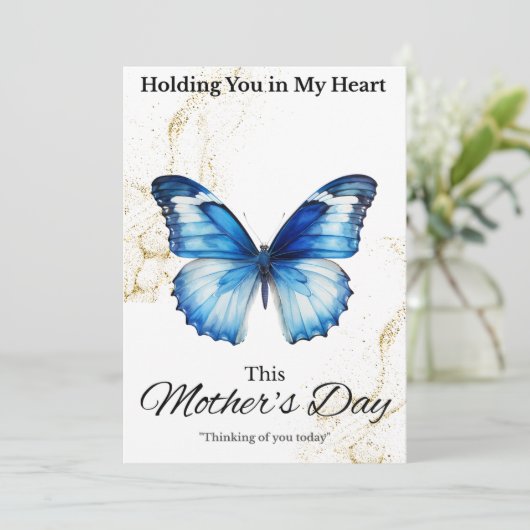 Moederdag Sympathy Card - Blauwe Vlinder (Staand voorkant)